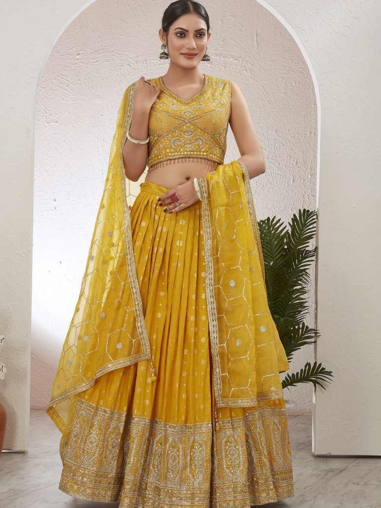 yellow embroidered readymade l 1715083379 Yellow Embroidered Readymade Lehenga Choli for Pithi