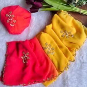 Yellow Exclusive Duel Shade Hand Work Georgette Saree