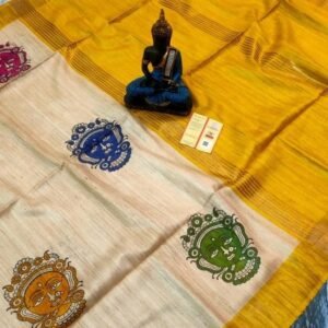Yellow Face Screen Printed Original Tussar Ghicha Silk Saree 30