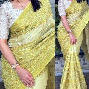 Yellow Fancy Mani Check Kota Linen Saree