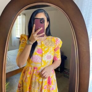 Yellow Fancy Printed Georgette Western Midi Dress