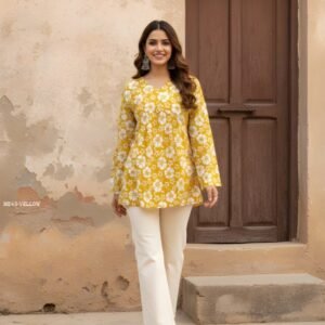 Yellow Floral Print Summer Wear Ladies Top