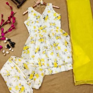 Yellow Fox Georgette Floral Sharara Set