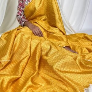 Yellow Gadwal Checks Arca Work Saree