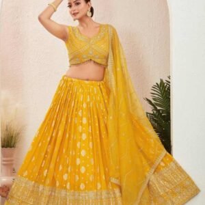 Yellow Jacquard Dola Silk Lehenga Choli Set