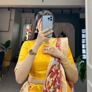 Yellow Kalamkari Print Dola Silk Lehenga Choli