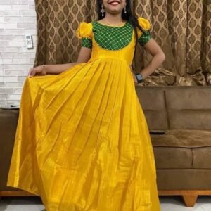 Yellow Kids Girls Tissue Uppada Cotton Lehenga Choli With Embroidery Work