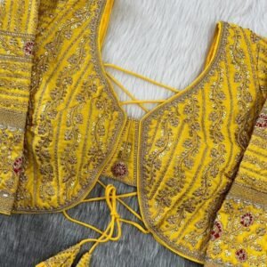 Yellow Long Sleeve Heavy Embroidery Bridal Work Blouse