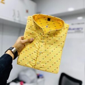 Yellow Nawabi Soft Jacquard Silk Men Kurta