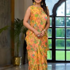 Yellow New Launce Super Hit Floral Georgette Gown Saree
