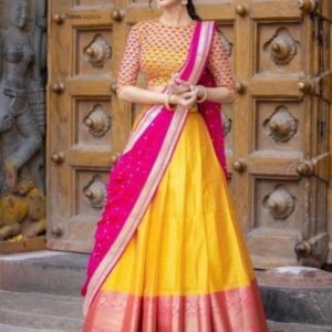 Yellow New Traditional Kanjiveram Silk Lehenga