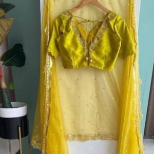 Yellow Organza Silk Saree With Embroidery Work