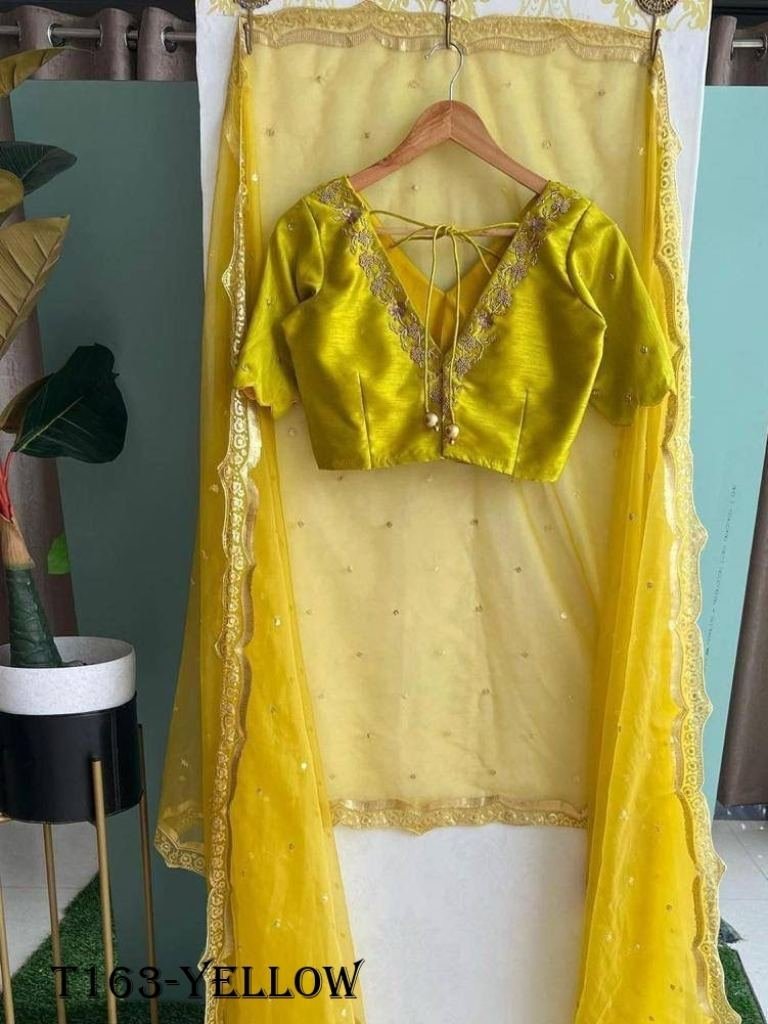 yellow organza silk saree with 1720073895 Yellow Organza Silk Saree With Embroidery Work