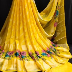 Yellow Pure Moss Georgette Sarees