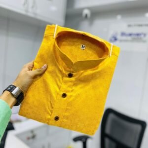 Yellow Sequence J Card Silk Men Kurta With Payjama