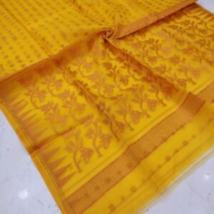 Yellow Soft Pure Maslin Dhakai Jamdani Saree