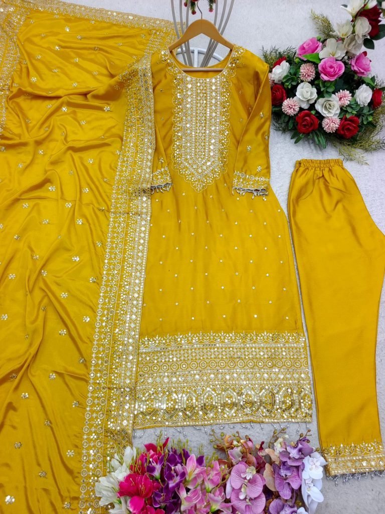 yellow sunlit splendor kurti w 1732696922 Yellow Sunlit Splendor Kurti with Pant Dupatta