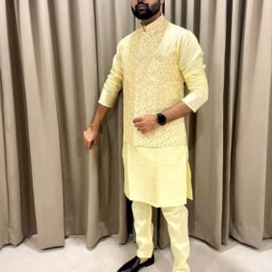 Yellow Traditional Kurta Pajama With Jacket