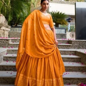 Yellow Wedding Wear Heritage Chanderi Lehenga Choli Set