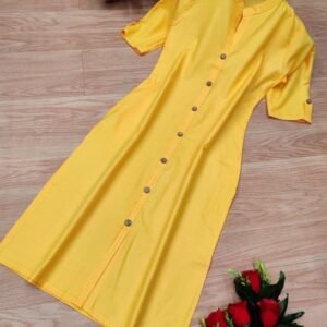 Yellow Wooden Button With Pocket Cotton Kurti