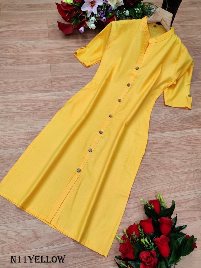 yellow wooden button with pock 1719486535 Yellow Wooden Button With Pocket Cotton Kurti