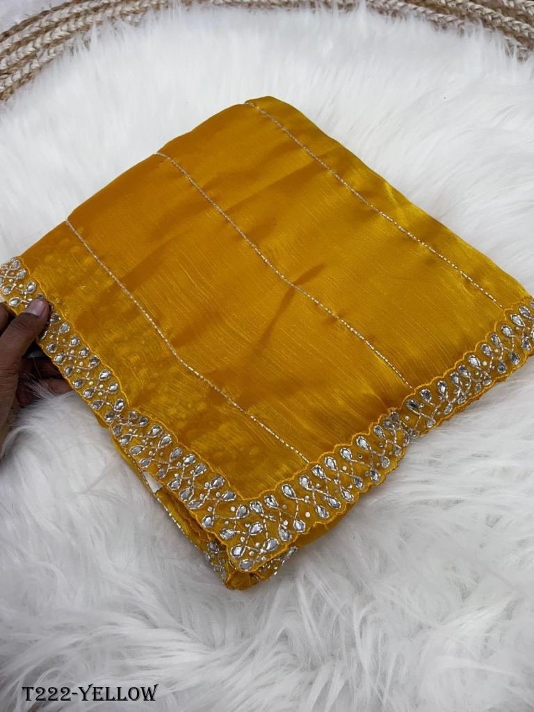 yellow zimmy choo handwork sar 1720790760 Yellow Jimmy Choo Handwork Saree For Fab Funda