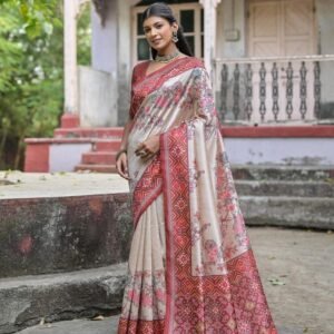 Yogita Brown Patola Printed Tussar Silk Saree