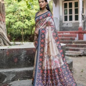 Yogita Gray Patola Printed Tussar Silk Saree
