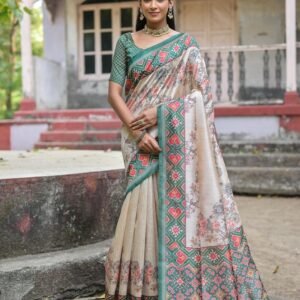 Yogita Green Patola Printed Tussar Silk Saree