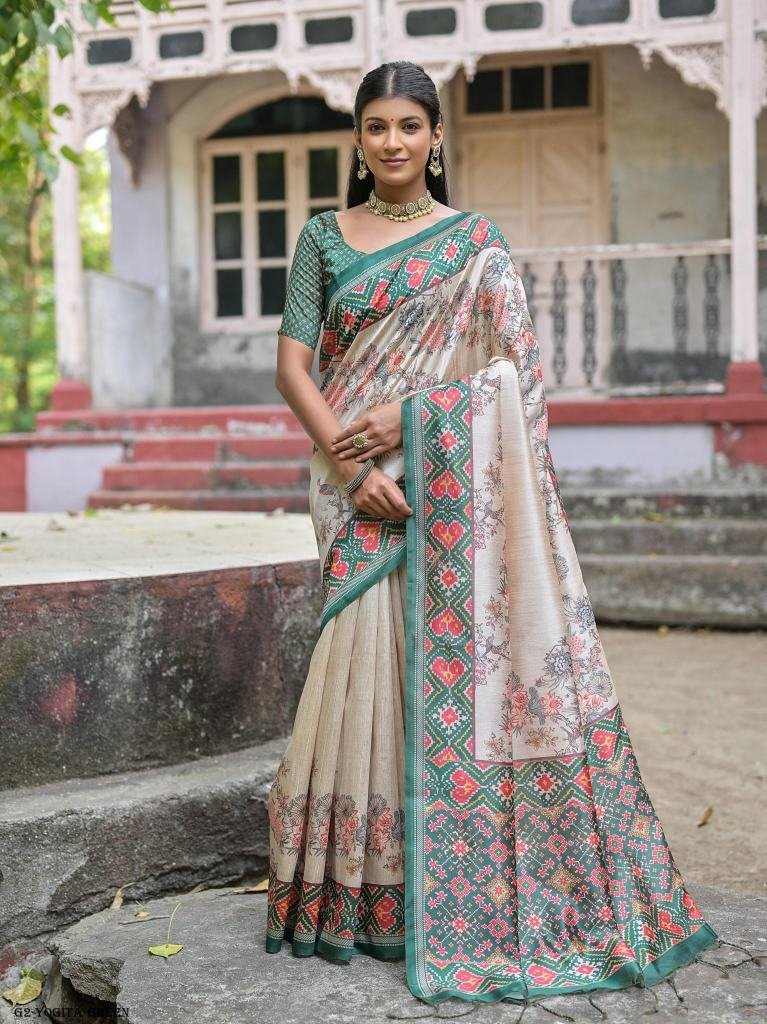 yogita green patola printed tu 1717387156 Yogita Green Patola Printed Tussar Silk Saree