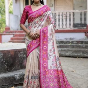 Yogita Pink Patola Printed Tussar Silk Saree