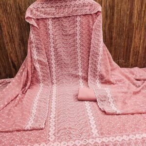 Zankar Peach Original Georgette Chiken Work Dress Material