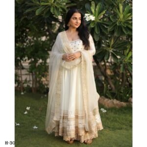 Zari Embroidered Anarkali Gown in Heavy Muslin Cotton