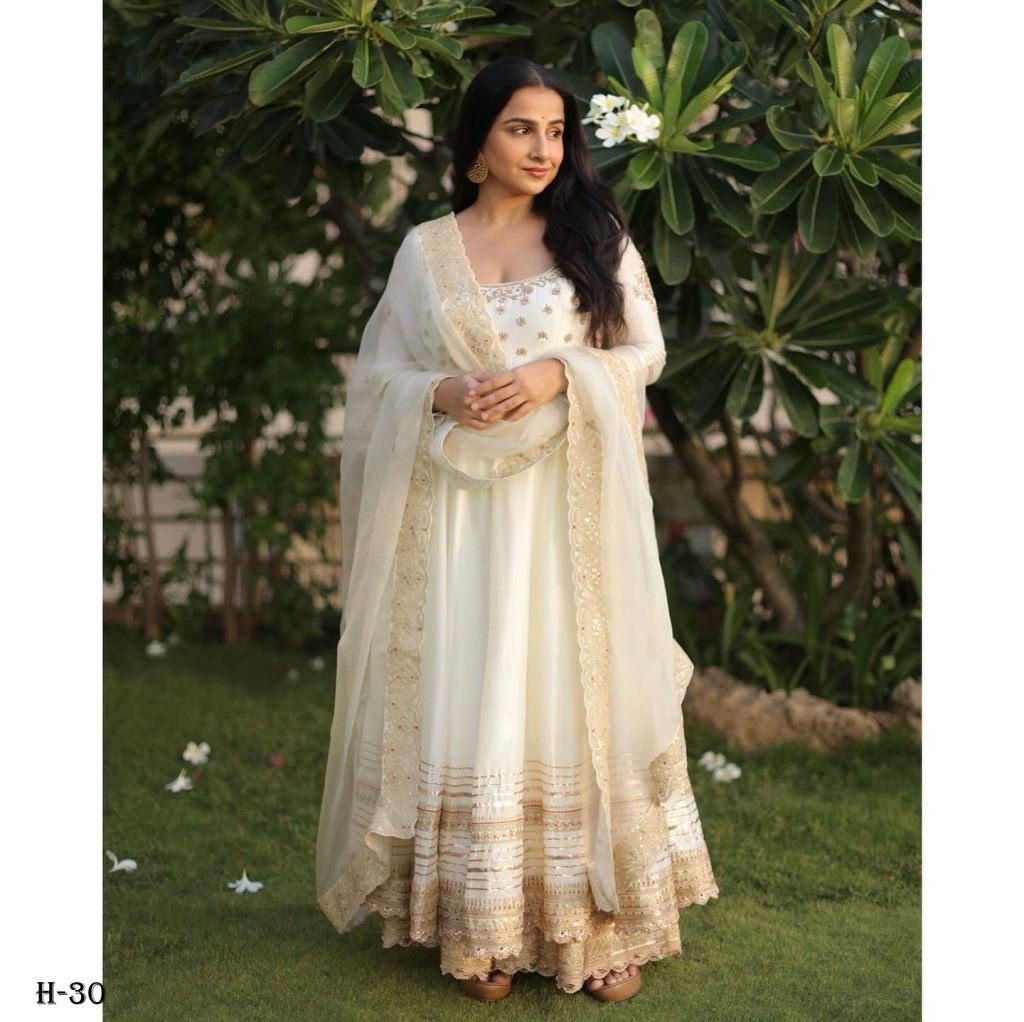 zari embroidered anarkali gown 1722949160 Zari Embroidered Anarkali Gown in Heavy Muslin Cotton