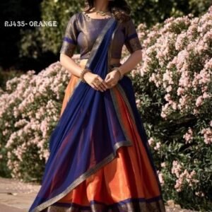 Zari Weaving Work Orange Color Half Lehenga