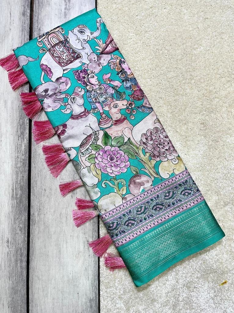 zari weaving worked printed ra 1729773658 Zari Weaving Worked Printed Rama Silk Saree