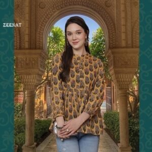 Zeenat By Rajnandini Pure Cambric Cotton Printed Tops with Handwork