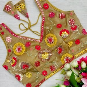 Zimmy Choo Golden All Over Floral Embroidered Sleeveless Blouse