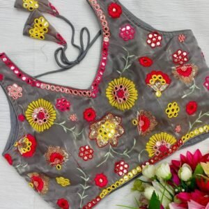 Zimmy Choo Gray All Over Floral Embroidered Sleeveless Blouse